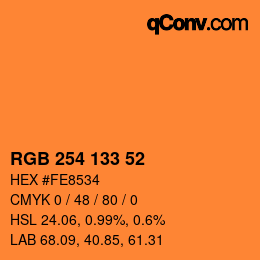 Color code: RGB 254 133 52 | qconv.com