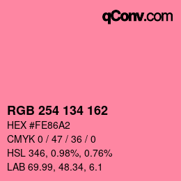 Color code: RGB 254 134 162 | qconv.com
