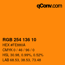 Color code: RGB 254 136 10 | qconv.com
