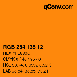 Color code: RGB 254 136 12 | qconv.com