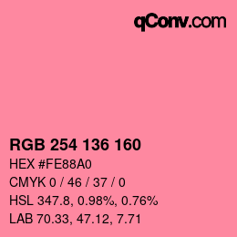Color code: RGB 254 136 160 | qconv.com