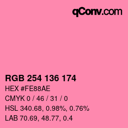 Color code: RGB 254 136 174 | qconv.com