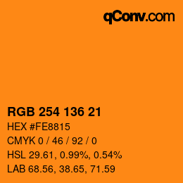 Color code: RGB 254 136 21 | qconv.com