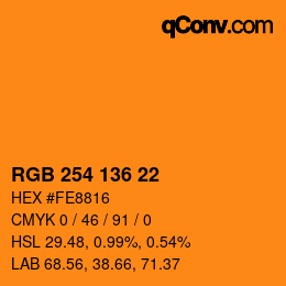 Color code: RGB 254 136 22 | qconv.com