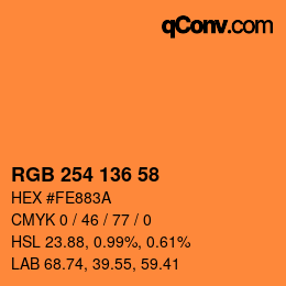 Color code: RGB 254 136 58 | qconv.com
