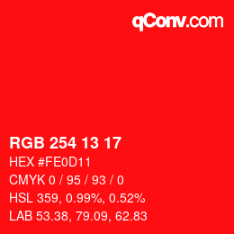 カラーコード: RGB 254 13 17 | qconv.com