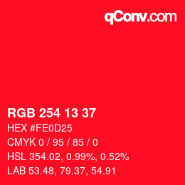 Color code: RGB 254 13 37 | qconv.com