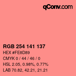 Color code: RGB 254 141 137 | qconv.com