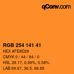 Color code: RGB 254 141 41 | qconv.com