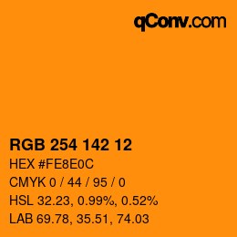 Color code: RGB 254 142 12 | qconv.com