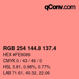カラーコード: RGB 254 144.8 137.4 | qconv.com
