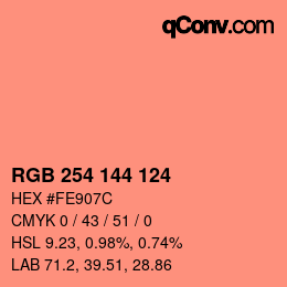 カラーコード: RGB 254 144 124 | qconv.com