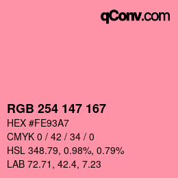 Color code: RGB 254 147 167 | qconv.com
