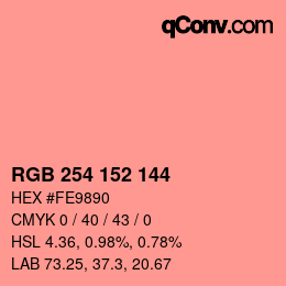 カラーコード: RGB 254 152 144 | qconv.com