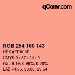 カラーコード: RGB 254 160 143 | qconv.com