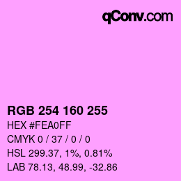 Color code: RGB 254 160 255 | qconv.com