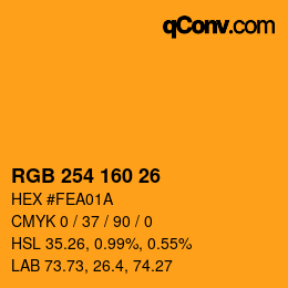 Color code: RGB 254 160 26 | qconv.com