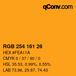 Color code: RGB 254 161 26 | qconv.com