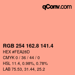 カラーコード: RGB 254 162.8 141.4 | qconv.com