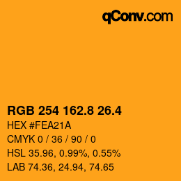 カラーコード: RGB 254 162.8 26.4 | qconv.com