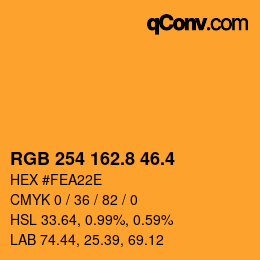 カラーコード: RGB 254 162.8 46.4 | qconv.com