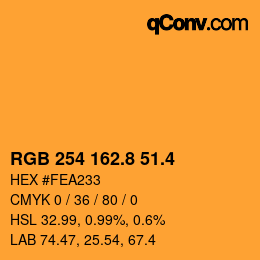 カラーコード: RGB 254 162.8 51.4 | qconv.com