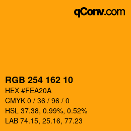 カラーコード: RGB 254 162 10 | qconv.com