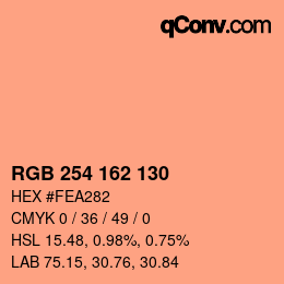 カラーコード: RGB 254 162 130 | qconv.com