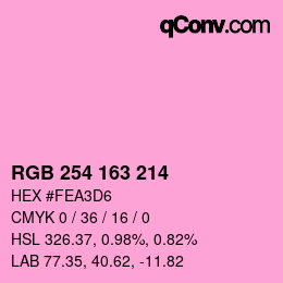 カラーコード: RGB 254 163 214 | qconv.com
