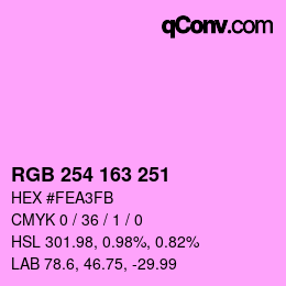 Color code: RGB 254 163 251 | qconv.com