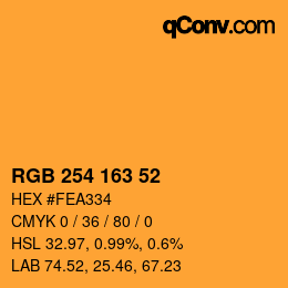 Color code: RGB 254 163 52 | qconv.com