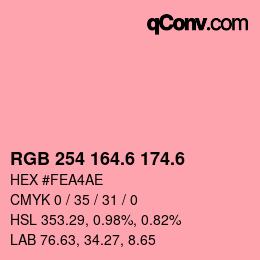 カラーコード: RGB 254 164.6 174.6 | qconv.com