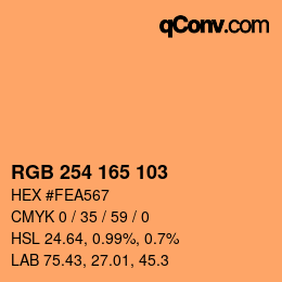 Color code: RGB 254 165 103 | qconv.com