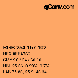Color code: RGB 254 167 102 | qconv.com