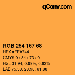颜色代码: RGB 254 167 68 | qconv.com