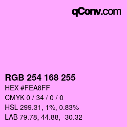 Color code: RGB 254 168 255 | qconv.com