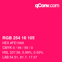 Color code: RGB 254 16 105 | qconv.com