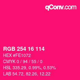Color code: RGB 254 16 114 | qconv.com