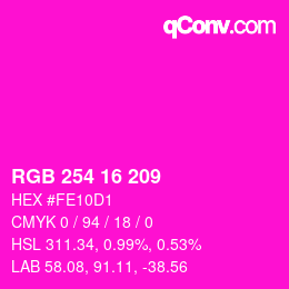 Color code: RGB 254 16 209 | qconv.com