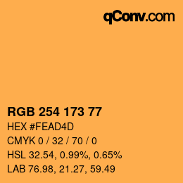 颜色代码: RGB 254 173 77 | qconv.com