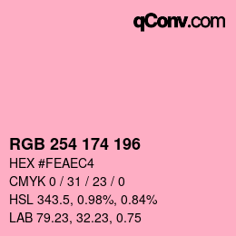 Color code: RGB 254 174 196 | qconv.com