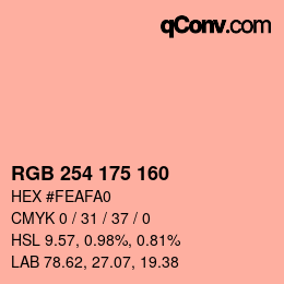 Color code: RGB 254 175 160 | qconv.com