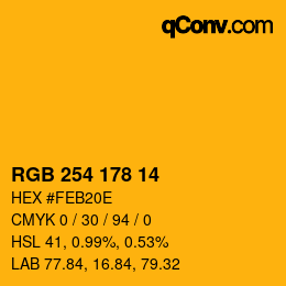 Farbcode: RGB 254 178 14 | qconv.com