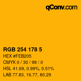 Color code: RGB 254 178 5 | qconv.com