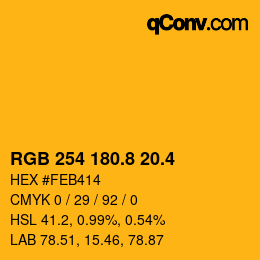 カラーコード: RGB 254 180.8 20.4 | qconv.com