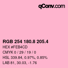 カラーコード: RGB 254 180.8 205.4 | qconv.com