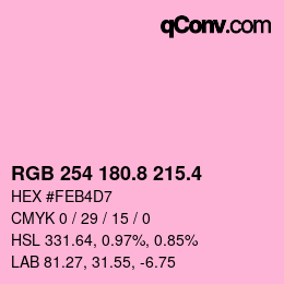 カラーコード: RGB 254 180.8 215.4 | qconv.com