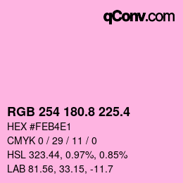 カラーコード: RGB 254 180.8 225.4 | qconv.com