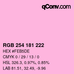 Color code: RGB 254 181 222 | qconv.com