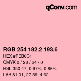 カラーコード: RGB 254 182.2 193.6 | qconv.com
